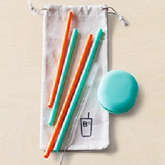 Reusable Straws, Set of 4, Mint/Orange