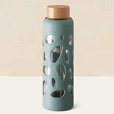 Silicone /Glass Water Bottle Cut Out Sleeve Teal