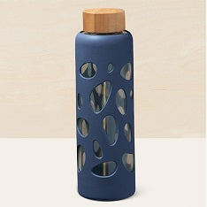 Silicone /Glass Water Bottle Cut Out Sleeve Slate Blue