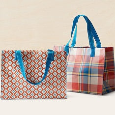Department Store Bags, Set of 2, Orange Geo Star and Plaid