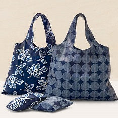 Poly Grocery Bags, Set of 2, Navy Leaf and Dot