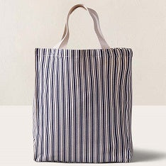 Reusable Canvas Tote, Navy Ticking Stripe