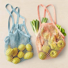 Mesh Market Bags, Set of 2, Blue/Coral