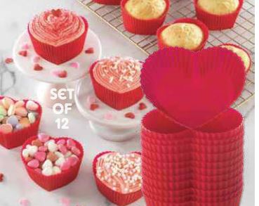 HEART SHAPED SILICONE CUPCAKE LINERS - SET OF 12